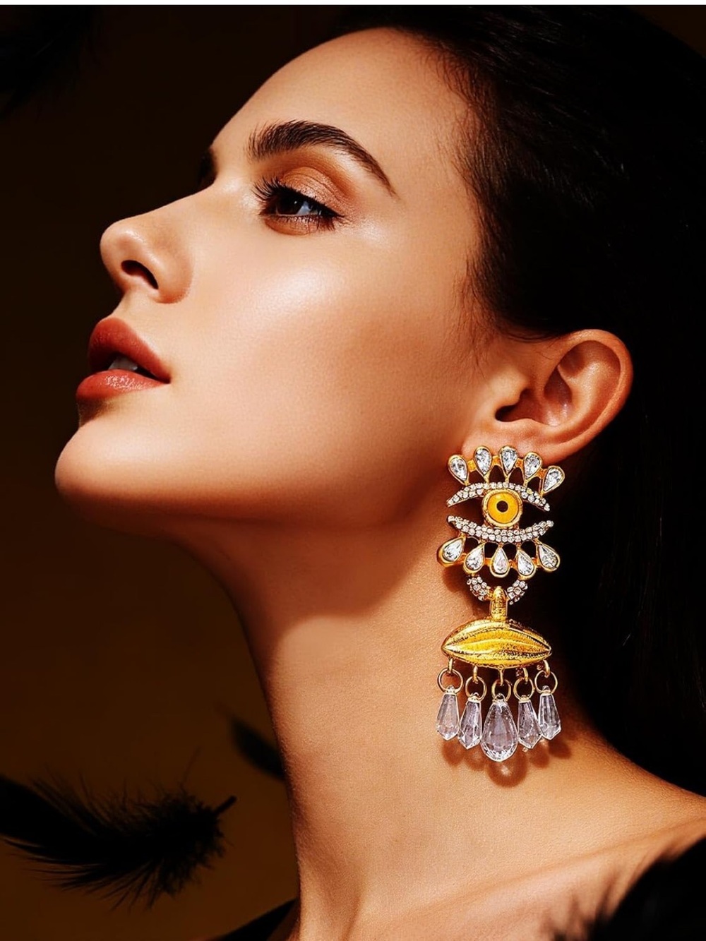 Luxury Evil Eye Statement Earrings | Gold Crystal Drop Earrings | Glam Boho Jewe